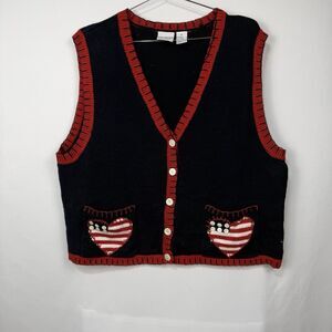 VTG Carolina Colours Cotton Blend Americana Heart Vest Womens XL